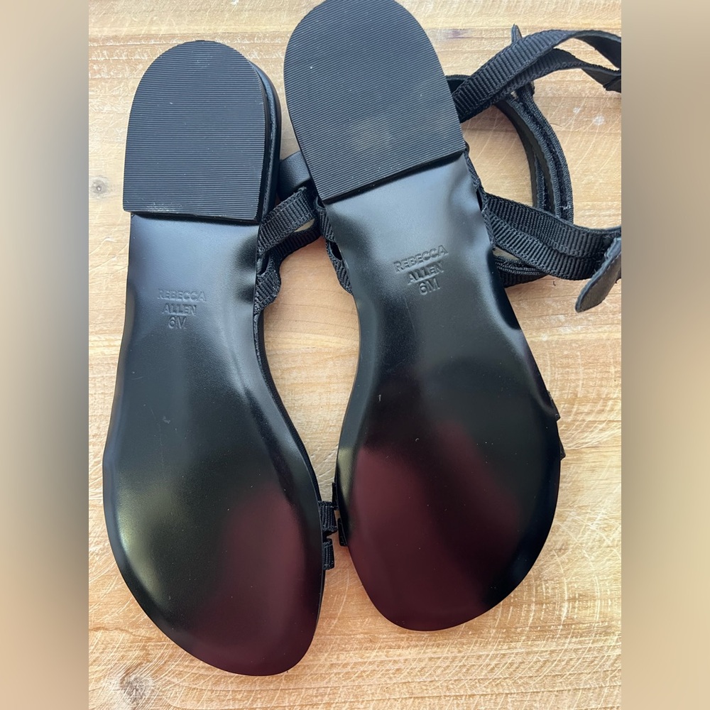 Rebecca Allen Citrine Black The Flat Two Strap Sandals Size 6 New - Picture 6 of 8